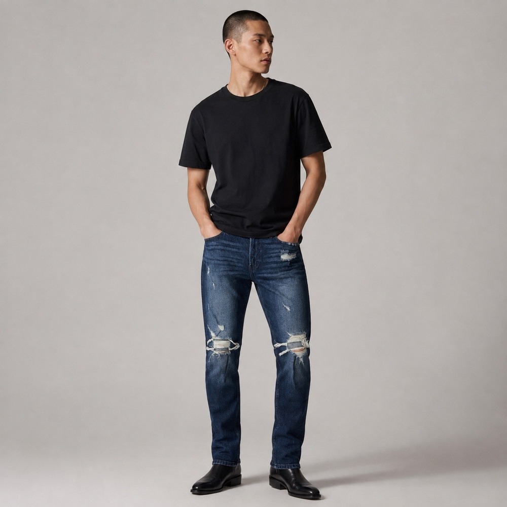 Distressed Skinny Stretch Jeans Dark Wash Ripped Denim Men's 32x32